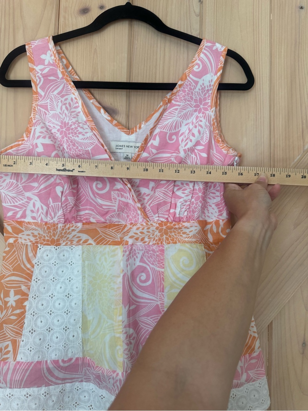 Sleeveless Floral Patchwork V-Neck Tank Top in Pink, Orange & Yellow - Picture 4 of 7